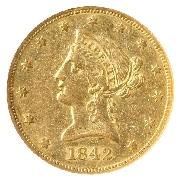1842-O $10 Libery NGC AU55
