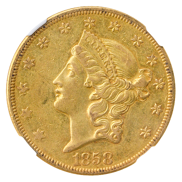 1858-O $20 Liberty NGC AU55 CAC