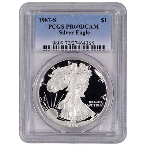 1987-S 1 oz Silver Eagle PCGS PR69DCAM