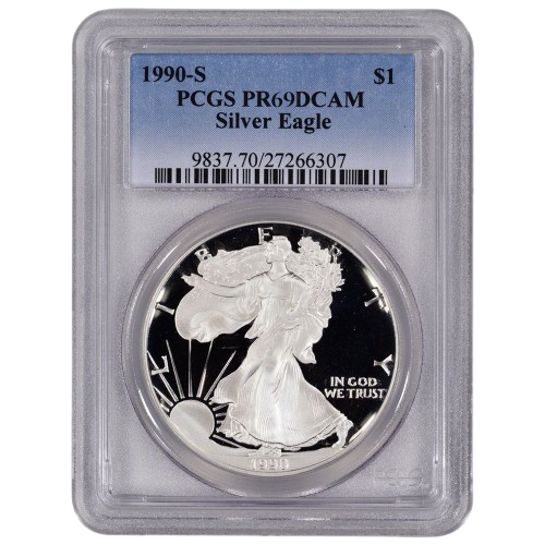 1990-S 1 oz Silver Eagle PCGS PR69DCAM