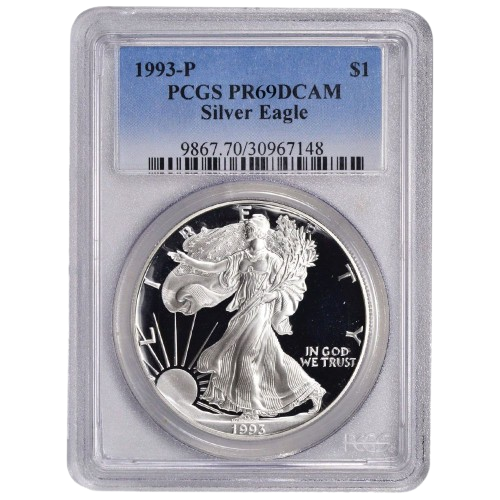 1993-P 1 oz Silver Eagle PCGS PR69DCAM