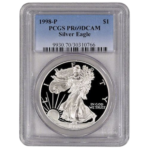 1998-P 1 oz Silver Eagle PCGS PR69DCAM