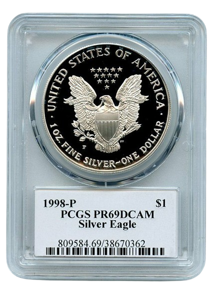 1998-P 1 oz Silver Eagle PCGS PR69DCAM