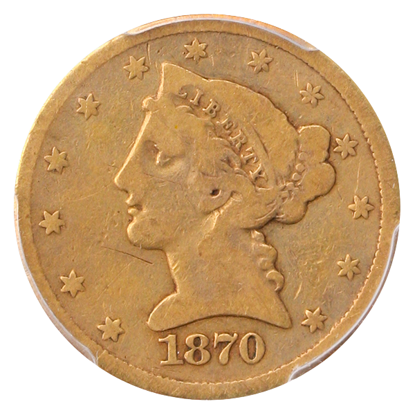 1870-CC $5 Liberty PCGS Good 6 CAC