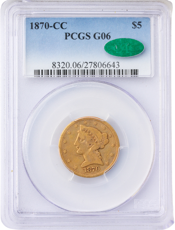 1870-CC $5 Liberty PCGS Good 6 CAC