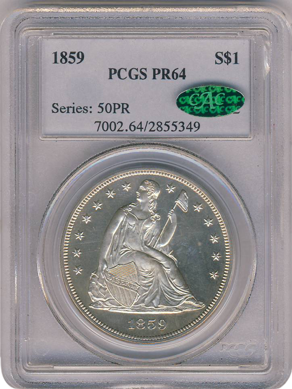 1859 Seated Liberty $1 PCGS PR64 CAC