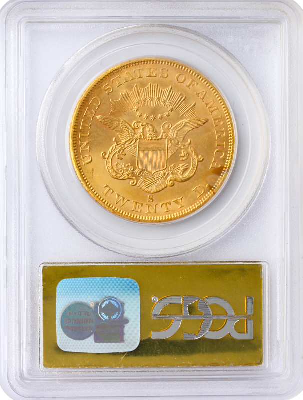 1857-S $20 Liberty SSCA Bold S PCGS MS64