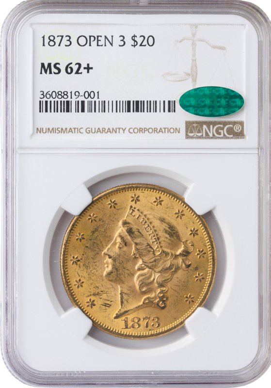 1873 $20 Liberty Type 2 OPen 3 NGC MS62 CAC +