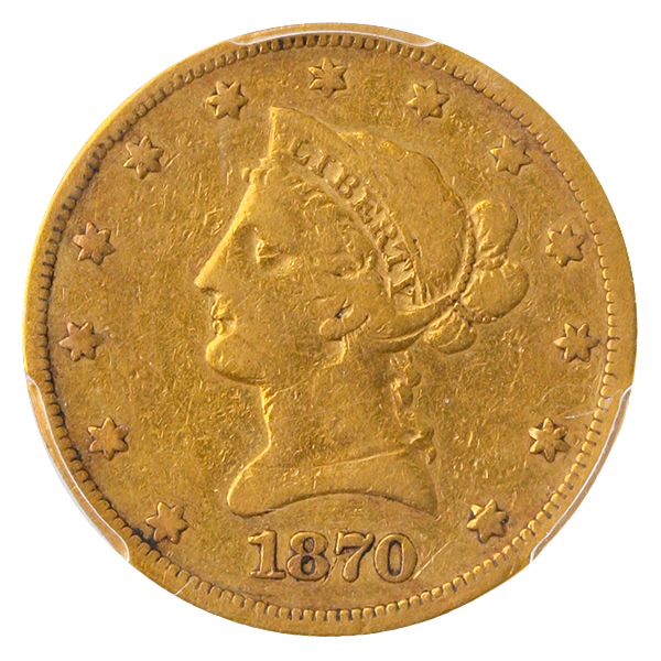 1870-CC $10 Liberty PCGS F12 CAC