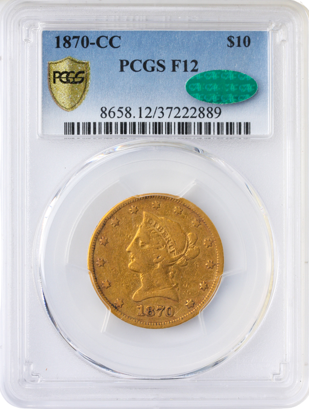 1870-CC $10 Liberty PCGS F12 CAC