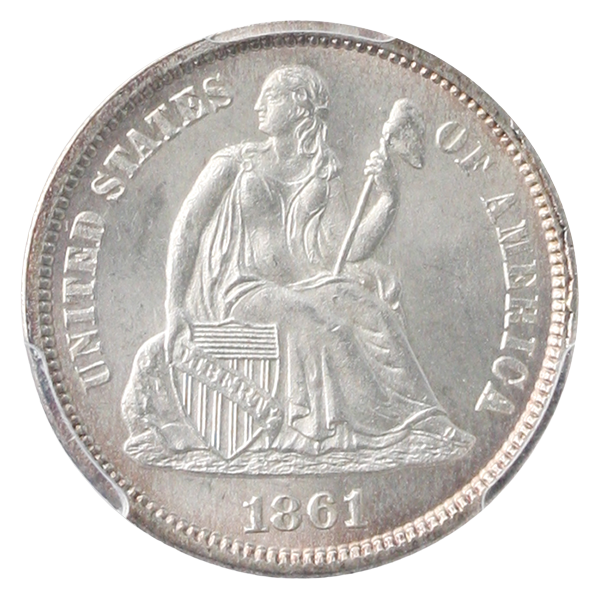 1861 Seated Liberty Dime PCGS MS65