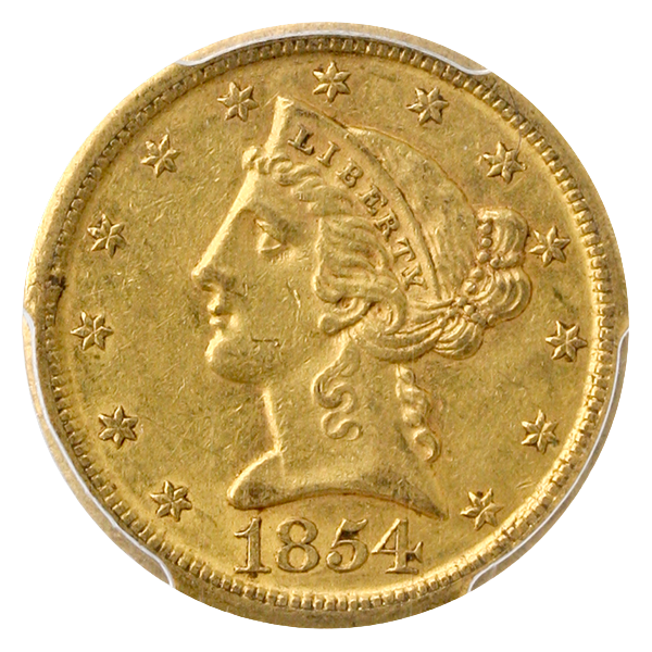 1854-D $5 Liberty PCGS AU58 CAC
