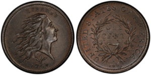 1793 Flowing Hair Wreath Cent Vine and Bars