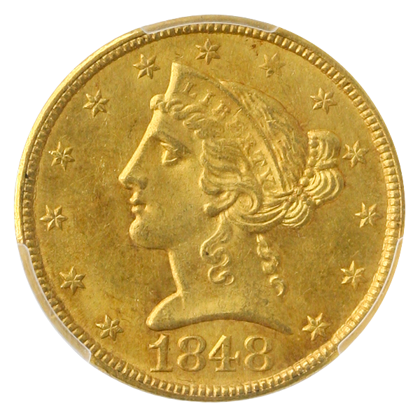 1848-C $5 Liberty PCGS MS63 CAC+