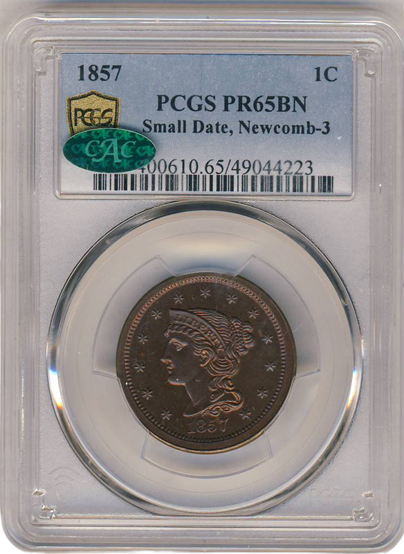 1857 Braided Hair Cent Small Date PCGS PR65 CAC