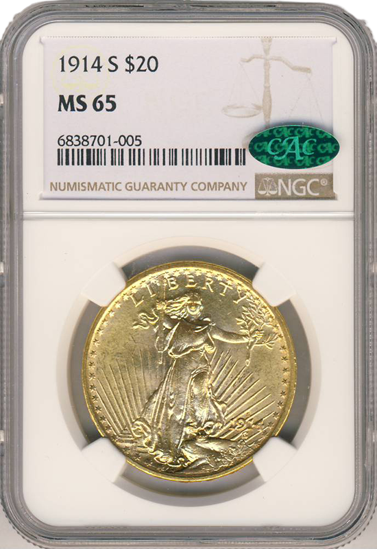 1914-S $20 Saint Gaudens NGC MS65 CAC