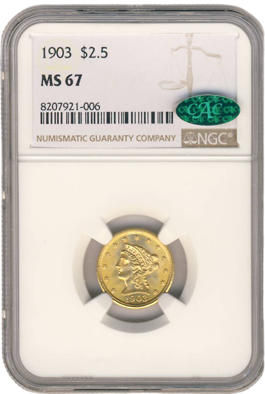 1903 $2.50 Liberty NGC MS67 CAC