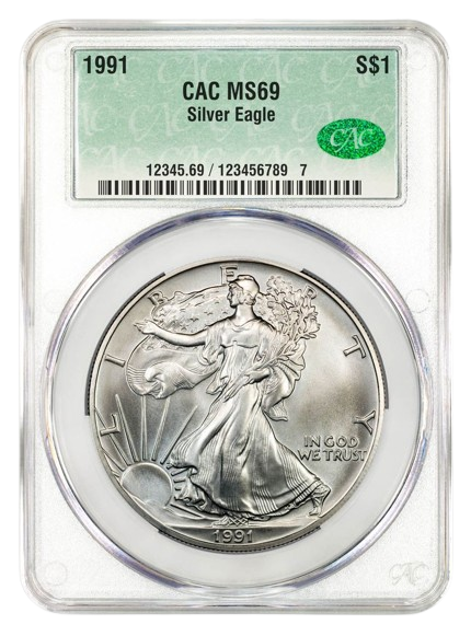 1991 1 oz Silver Eagle CACG MS69