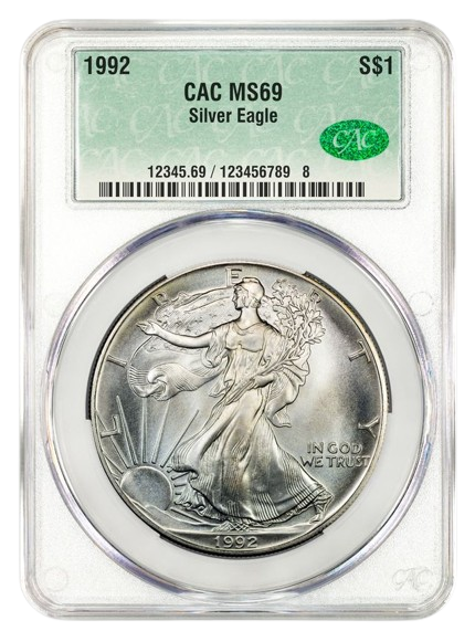 1992 1 oz Silver Eagle CACG MS69