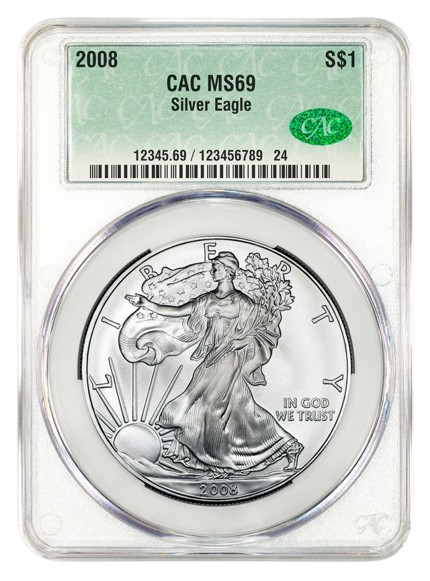 2008 1 oz Silver Eagle CACG MS69