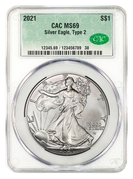 2021 1 oz Type 2 Silver Eagle CACG MS69