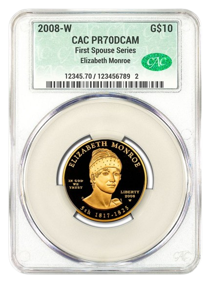 2008-W $10 Gold First Spouse CACG PR70DCAM - Elizabeth Monroe