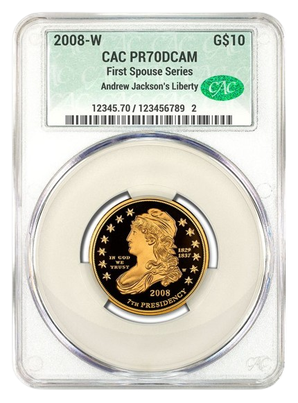 2008-W $10 Gold First Spouse CACG PR70DCAM - Jackson's Liberty