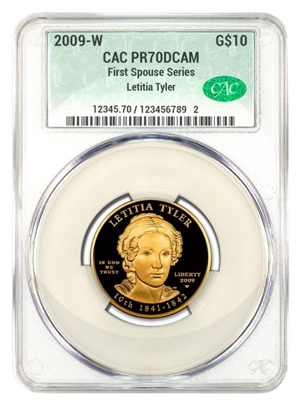 2009-W $10 Gold First Spouse CACG PR70DCAM - Letitia Tyler