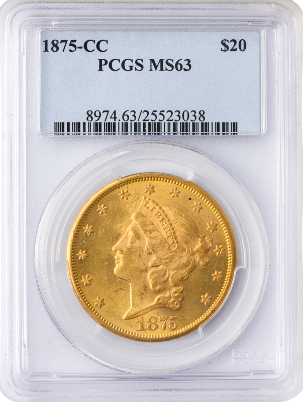 1875-CC $20 Liberty PCGS MS63