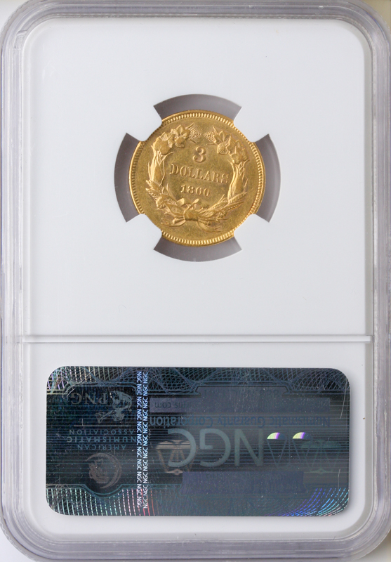 1860 $3 Gold NGC AU55 CAC