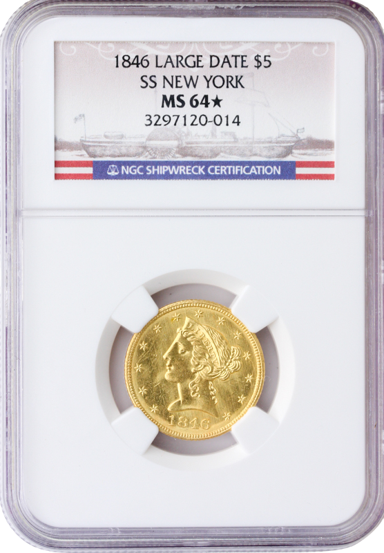 1846 $5 Liberty SS New York Large Date NGC MS64