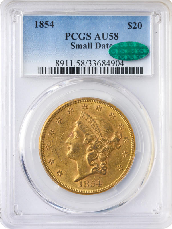 1854 $20 Liberty PCGS AU58 CAC