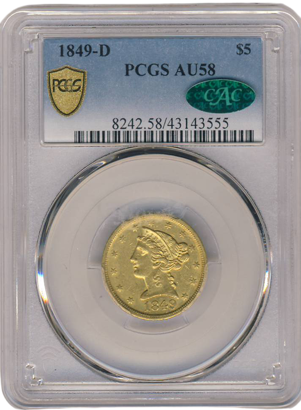 1849-D $5 Liberty NGC AU58 CAC