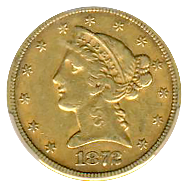 1872-CC $5 Liberty CACG AU50