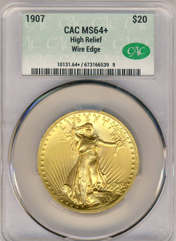 1907 $20 Saint Gaudens High Relief Wire Edge CACG MS64 +