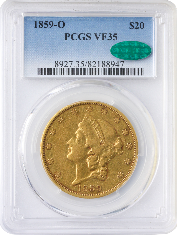 1859-O $20 Liberty PCGS VF35 CAC