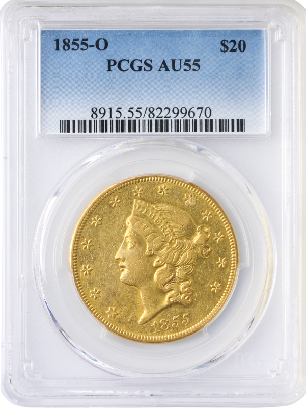 1855-O $20 Liberty PCGS AU55