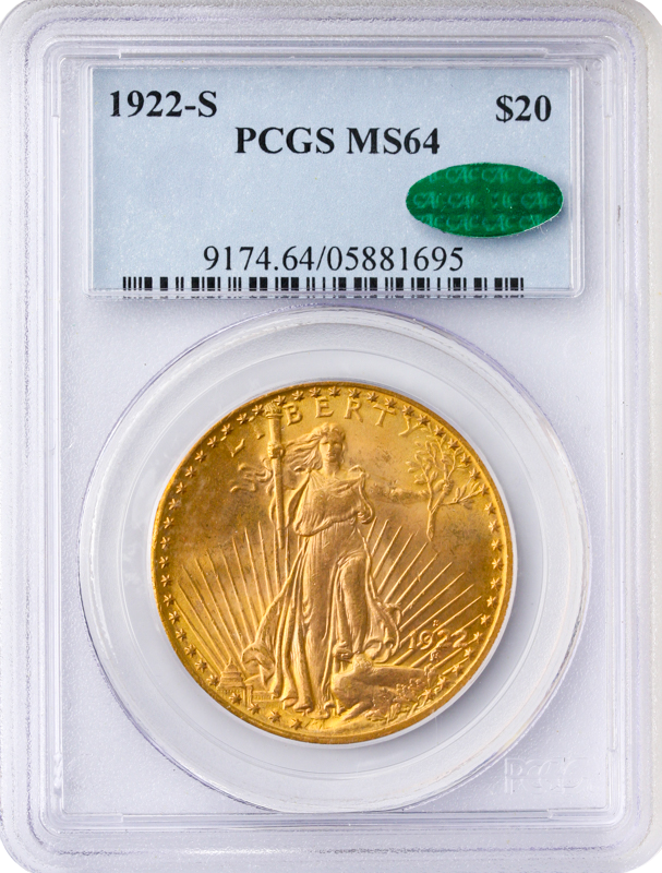 1922-S $20 Saint Gaudens PCGS MS64 CAC