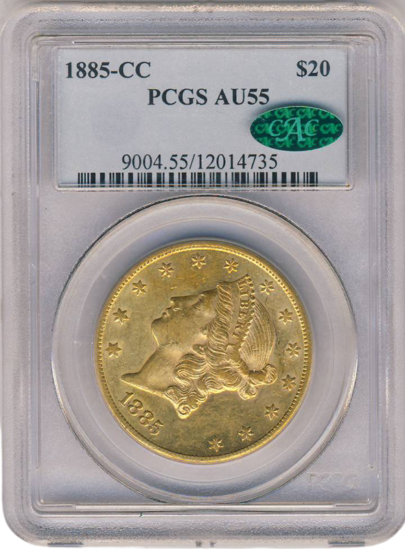 1885-CC $20 Liberty PCGS AU55 CAC