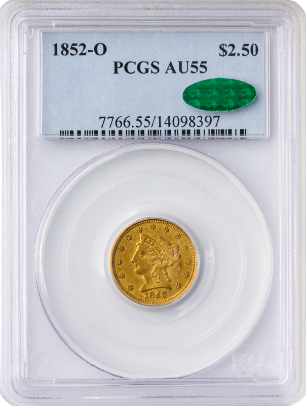 1852-O $2.50 Liberty PCGS AU55 CAC