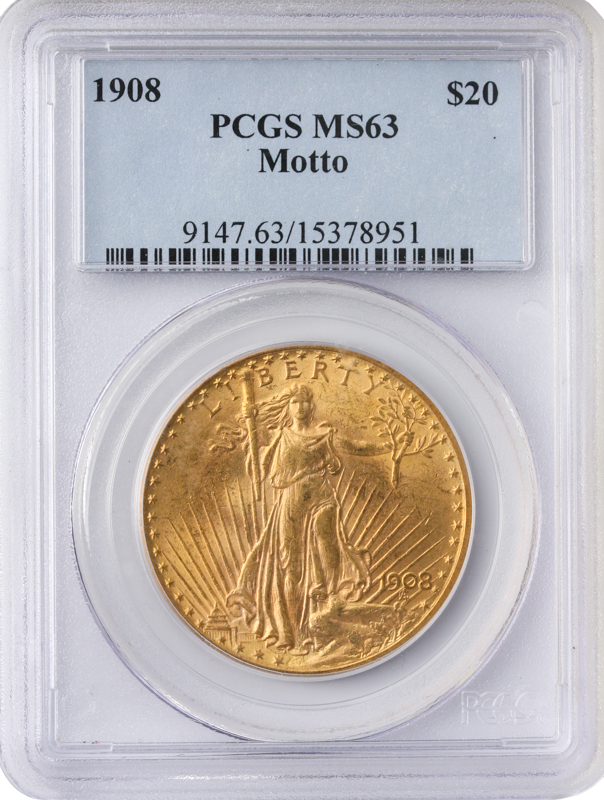 1908 $20 Saint Gaudens W/M PCGS MS63