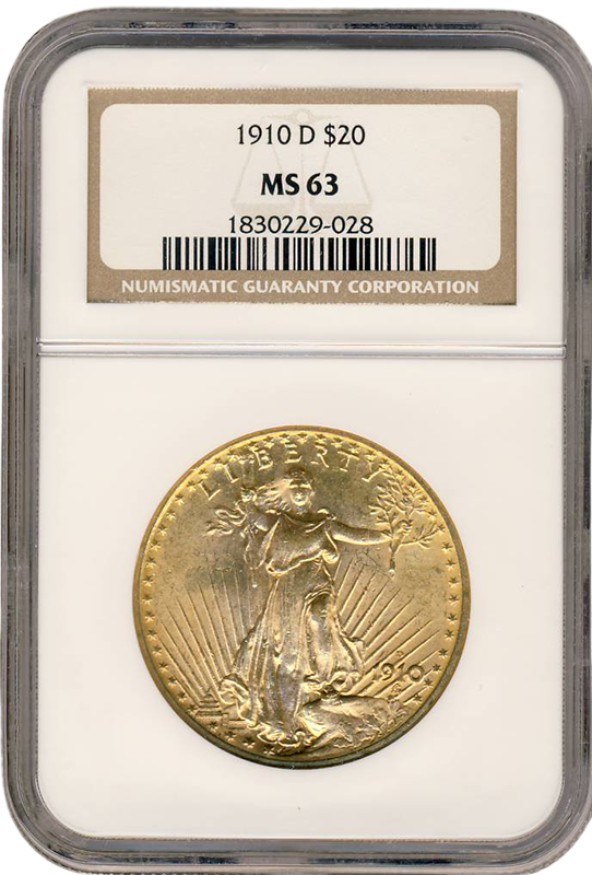 1910-D $20 Saint Gaudens NGC MS63