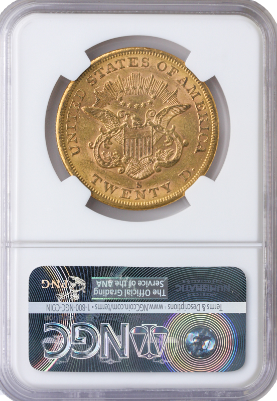 1858-S $20 Liberty Ty 1 NGC AU55 CAC