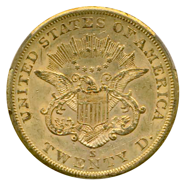 1859-S $20 Liberty CACG AU58