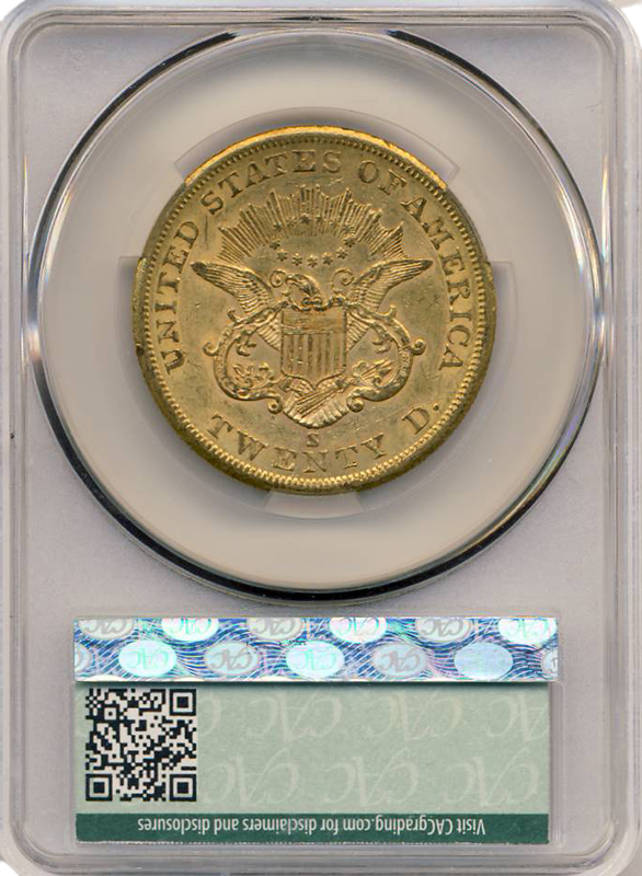 1859-S $20 Liberty CACG AU58