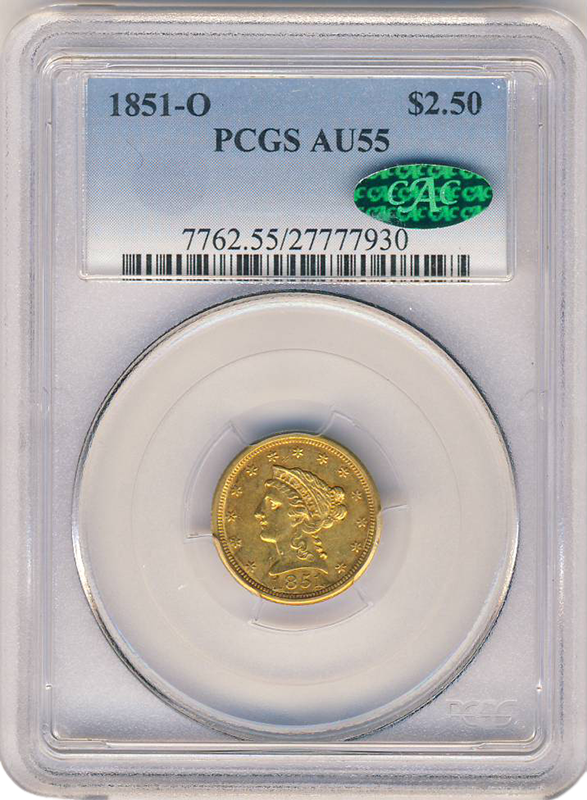 1851-O $2.50 Liberty PCGS AU55 CAC