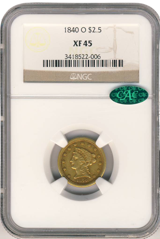 1840-O $2.50 Liberty NGC XF45 CAC