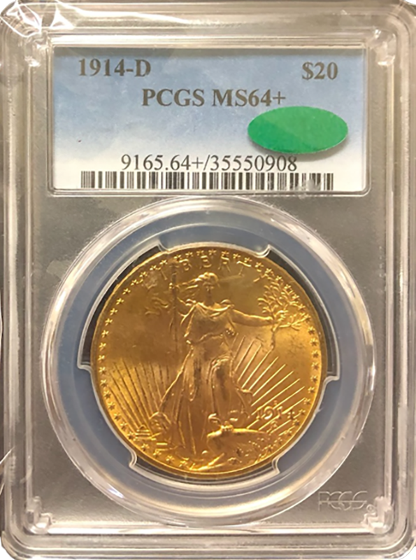 1914-D $20 Saint Gaudens PCGS MS64 CAC +