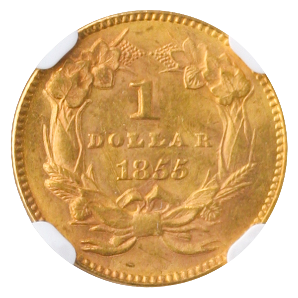 1855 Gold $1 Type II NGC MS63 CAC