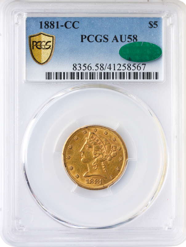 1881-CC $5 Liberty PCGS AU58 CAC